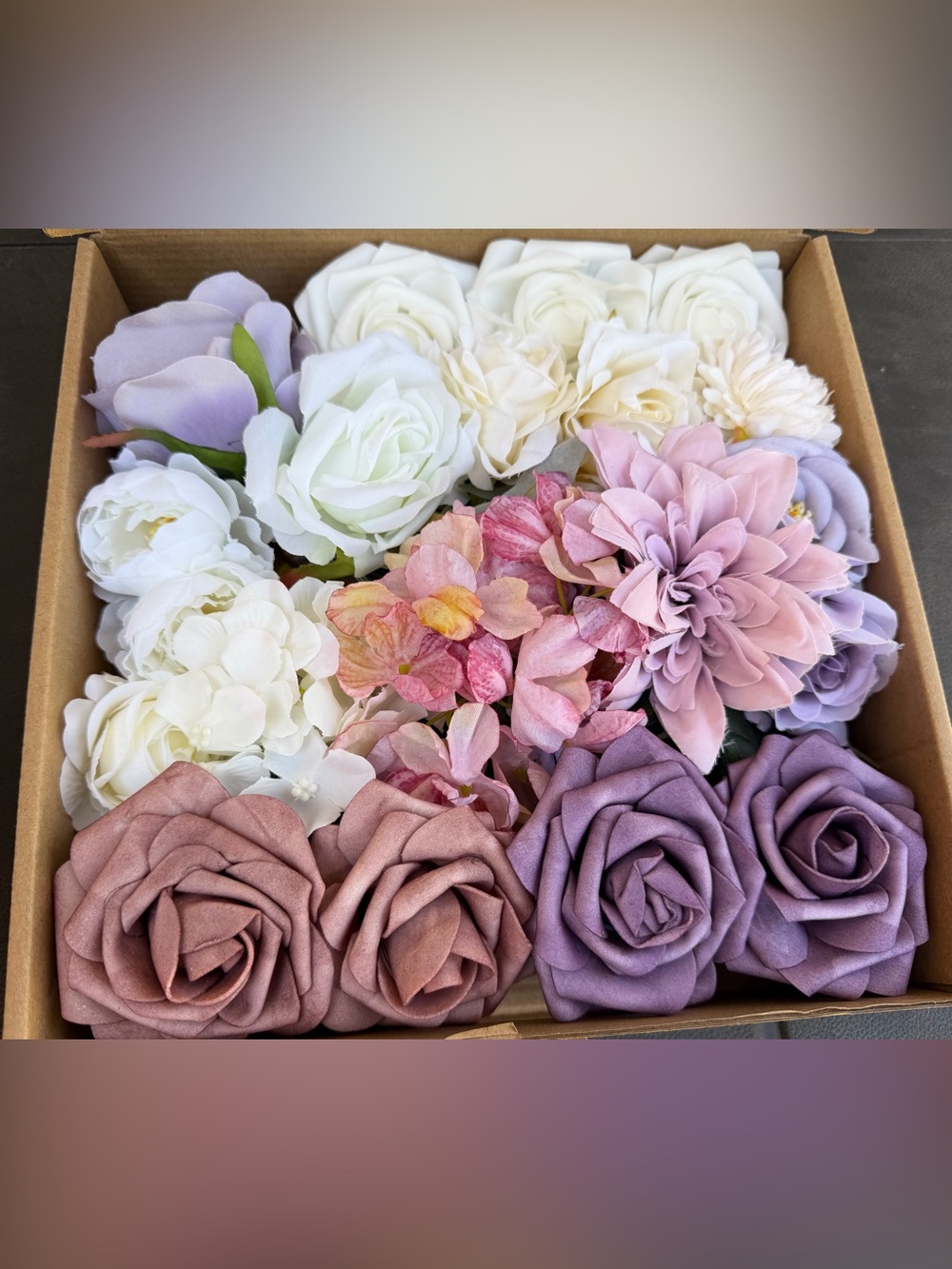 New in Box Assorted Pastel Artificial Flower Arrangement - White, Pink, Lavender